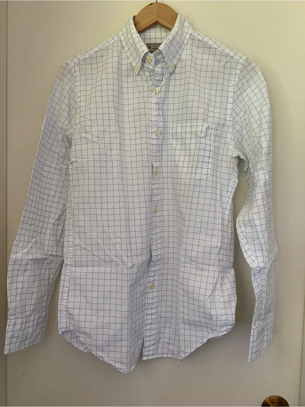 J. Crew White Button-Down Shirt with Blue Windowpane Grid